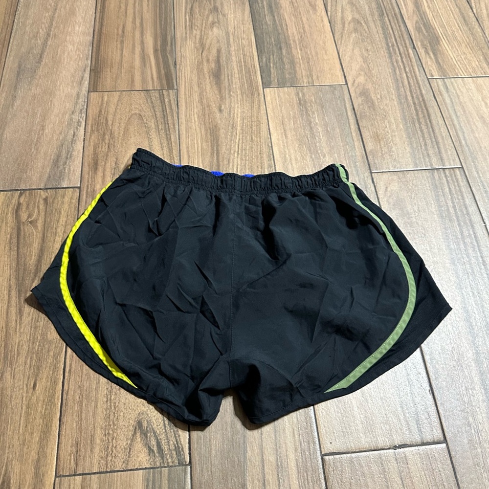 Nike Women's Black Athletic Shorts with Yellow and Green Accents